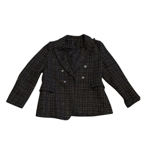 Mina Self Jackets & Blazers - Mina Self Black & Gold Tweed Plaid Double-Breasted Blazer Size Large EUC